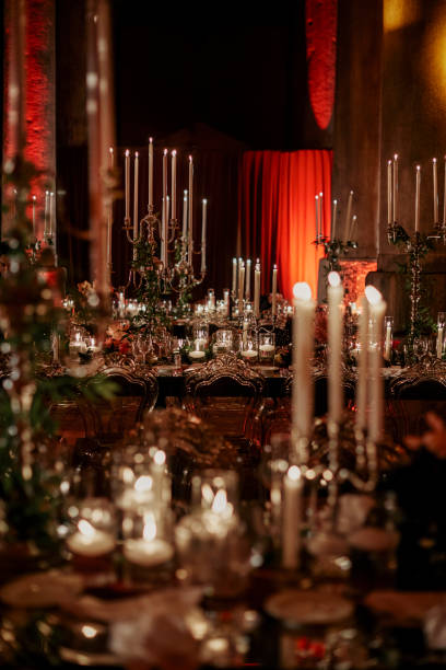 istock Beautiful table setting for family Christmas dinner at home. Cozy atmosphere, candlelight. 2157187857