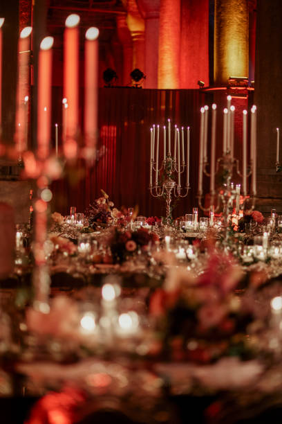 istock Beautiful table setting for family Christmas dinner at home. Cozy atmosphere, candlelight. 2157187885