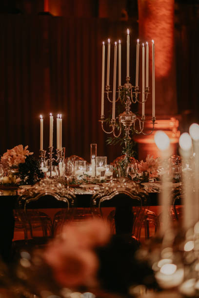 istock Beautiful table setting for family Christmas dinner at home. Cozy atmosphere, candlelight. 2157187895