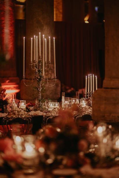 istock Beautiful table setting for family Christmas dinner at home. Cozy atmosphere, candlelight. 2157187900