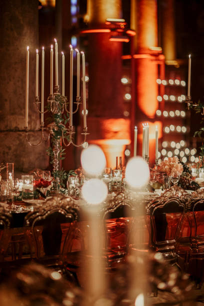 istock Beautiful table setting for family Christmas dinner at home. Cozy atmosphere, candlelight. 2157187921