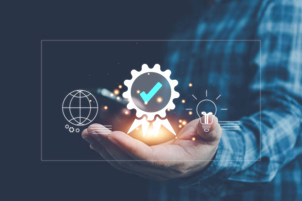 istock Quality ISO, ISO standards quality control, assurance and warranty business technology concept. Businessman using laptop computer with quality assurance and document icon for ISO, Standardization. 2157191392