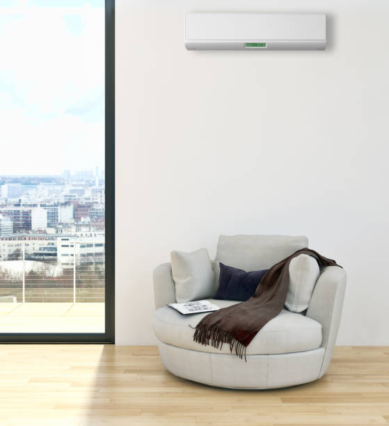 istock modern bright interiors room with air conditioning and remote control illustration 3D rendering 2157191400