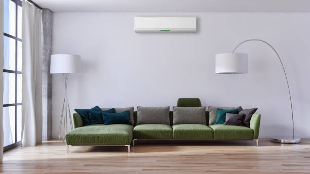istock modern bright interiors room with air conditioning and remote control illustration 3D rendering 2157191433