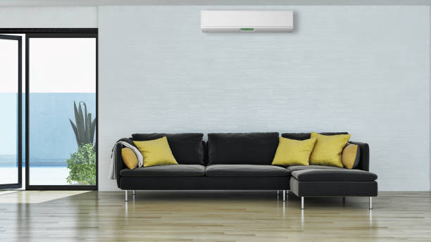 istock modern bright interiors room with air conditioning and remote control illustration 3D rendering 2157191505