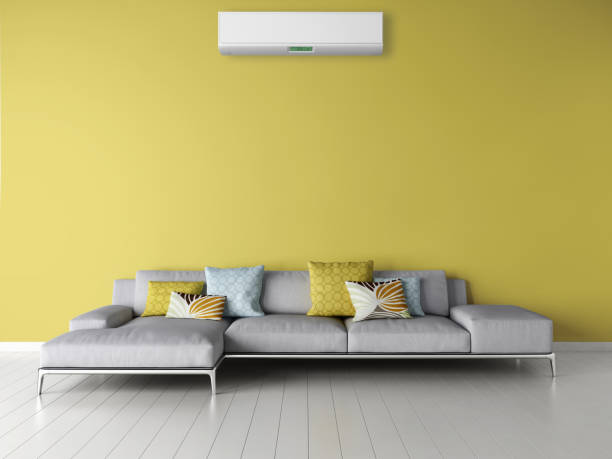 istock modern bright interiors room with air conditioning and remote control illustration 3D rendering 2157191506