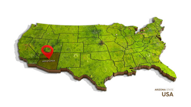 3D rendering of united states map highlighting Arizona state isolated on white background