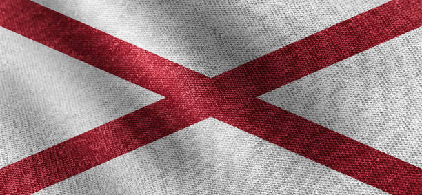 Alabama U.S. State flag, cotton fabric material wide flag wallpaper, Textured national flag of Alabama U.S. State for graphic and web design purposes.