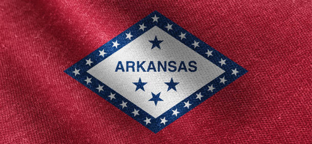 Arkansas U.S. State flag, cotton fabric material wide flag wallpaper, Textured national flag of Arkansas U.S. State for graphic and web design purposes.