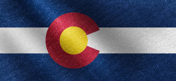 Colorado U.S. State flag, cotton fabric material wide flag wallpaper, Textured national flag of Colorado U.S. State for graphic and web design purposes.