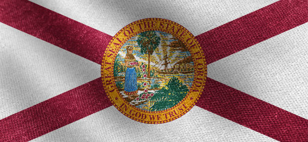Florida U.S. State flag, cotton fabric material wide flag wallpaper, Textured national flag of Florida U.S. State for graphic and web design purposes.