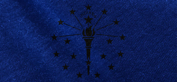 Indiana U.S. State flag, cotton fabric material wide flag wallpaper, Textured national flag of Indiana U.S. State for graphic and web design purposes.