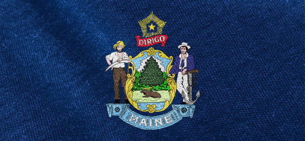 Maine U.S. State flag, cotton fabric material wide flag wallpaper, Textured national flag of Maine U.S. State for graphic and web design purposes.