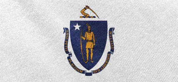 Massachusetts U.S. State flag, cotton fabric material wide flag wallpaper, Textured national flag of Massachusetts U.S. State for graphic and web design purposes.
