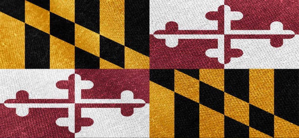 Maryland U.S. State flag, cotton fabric material wide flag wallpaper, Textured national flag of Maryland U.S. State for graphic and web design purposes.