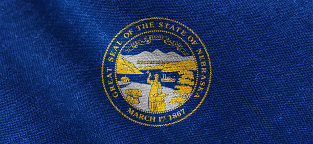Nebraska U.S. State flag, cotton fabric material wide flag wallpaper, Textured national flag of Nebraska U.S. State for graphic and web design purposes.