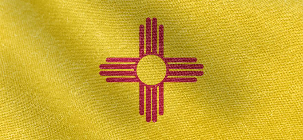 New Mexico U.S. State flag, cotton fabric material wide flag wallpaper, Textured national flag of New Mexico U.S. State for graphic and web design purposes.