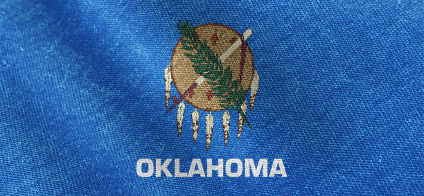 Oklahoma U.S. State flag, cotton fabric material wide flag wallpaper, Textured national flag of Oklahoma U.S. State for graphic and web design purposes.