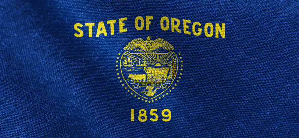 Oregon U.S. State flag, cotton fabric material wide flag wallpaper, Textured national flag of Oregon U.S. State for graphic and web design purposes.
