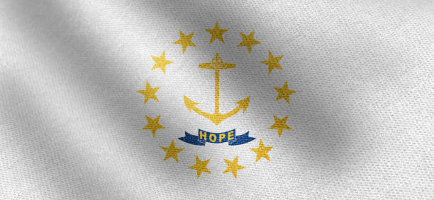 Rhode Island U.S. State flag, cotton fabric material wide flag wallpaper, Textured national flag of Rhode Island U.S. State for graphic and web design purposes.