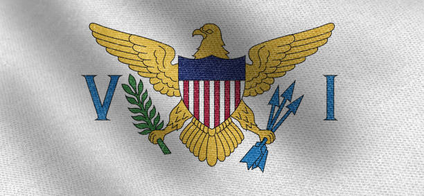 Virgin Islands U.S. State flag, cotton fabric material wide flag wallpaper, Textured national flag of Virgin Islands U.S. State for graphic and web design purposes.