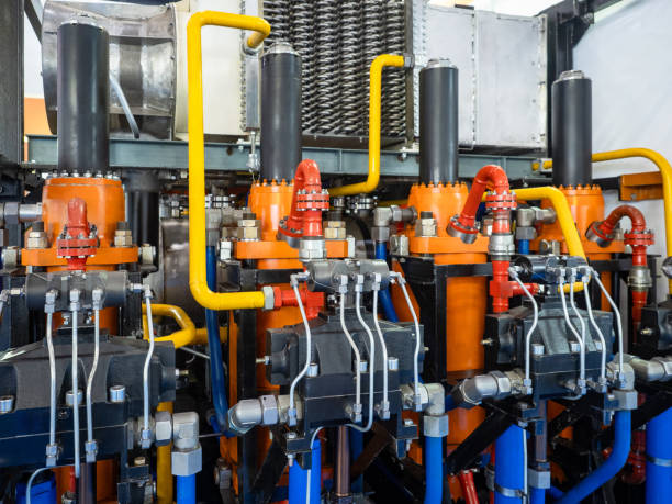 istock Boiler equipment. Gas compressor with thin tubes. Temperature control equipment in factory. Boiler technologies. Heating room using gas. Gas boiler installation. Propane, methane. 2157200257