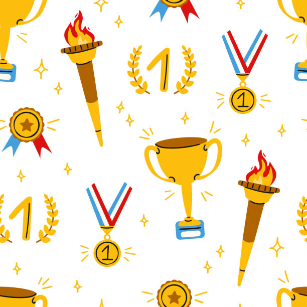 ocenění ručně kreslené bezešvé vzorové vektorové ilustrace - mezinárodní multisportovní akce stock ilustrace