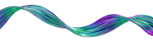istock Abstract twisted metallic colorful line flow. Isolated iridescent ribbon. 3D rendered art. 2157202387