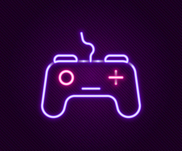 istock Glowing neon line Gamepad icon isolated on black background. Game controller. Colorful outline concept. Vector 2157205079