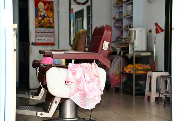 Taiwan - May 25, 2024: Retro barber chairs in Taiwan's traditional barbershops are cultural symbols, elegantly designed and functional, representing a nostalgic journey through Taiwanese history.