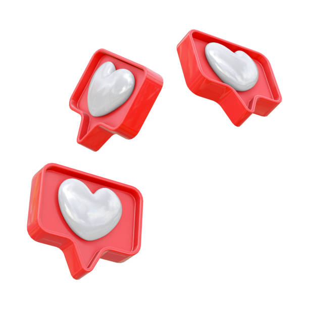 3d set Heart icon, love social media notification symbol on the chat box. 3d illustration
