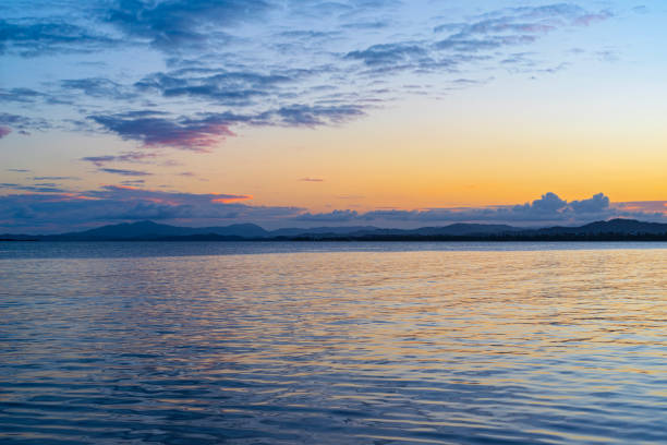 caribbean sunset viewed from coast across port of naguabo puerto rico