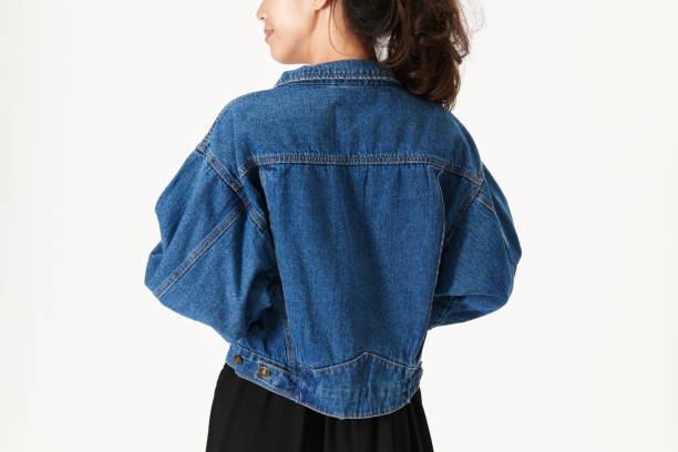 istock Woman wearing a jeans jacket mockup 2157218195