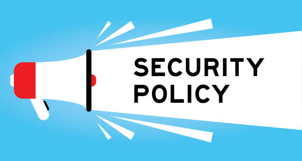 istock Color megaphone icon with word security policy in white banner on blue background 2157221291