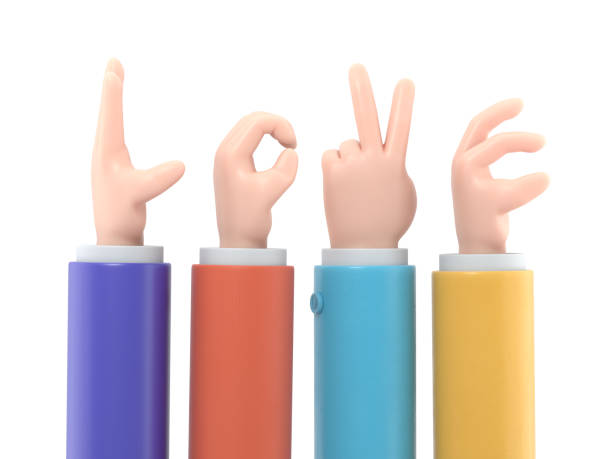 istock Cartoon Gesture Icon Mockup.Set female hands gestures making word LOVE, clipping path.3D rendering on white background. 2157227537