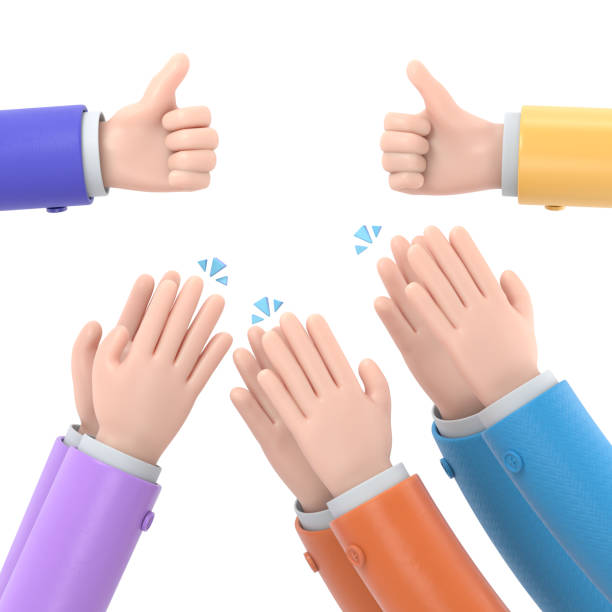 istock Set of people hands clapping, giving likes. Applause, ovation, celebrating, rapture. Flat doodle illustration in cute cartoon style.3D rendering on white background. 2157228030