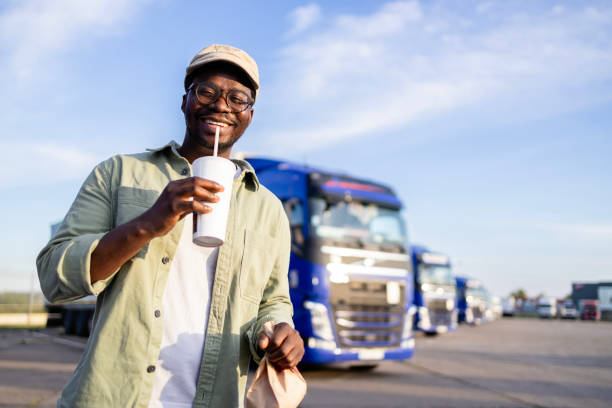 istock Truck driver on lunch break. 2157231343