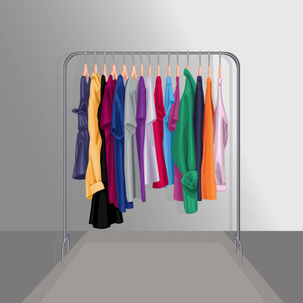 Assorted Clothes in a clothing Store. All elements are grouped. Very easy to edit.