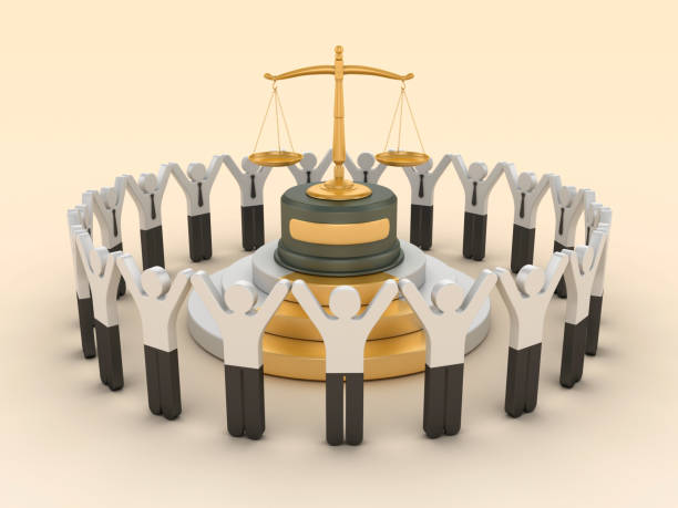 istock Legal Scale Trophy with Pictogram People Teamwork 2157237010