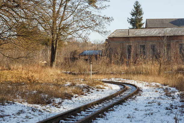 Narrow gauge railway in the winter park. Old children's railway