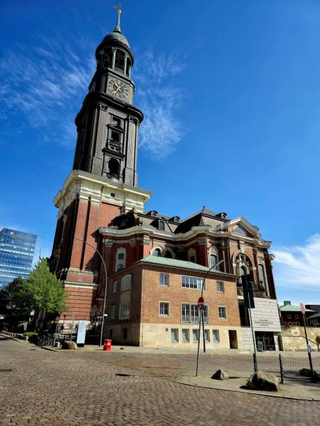 St. Michael's Church Hamburg, colloquially called Michel  is one of Hamburg's five Lutheran main churches. Th eimage shows the building exterior captured during spring season.