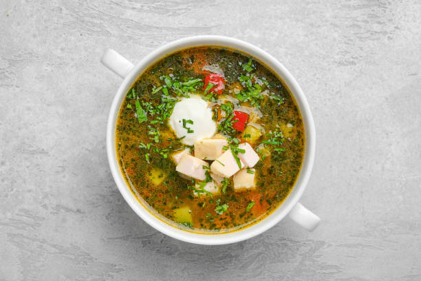 istock Overhead view of vegetable soup with chicken fillet 2157247461