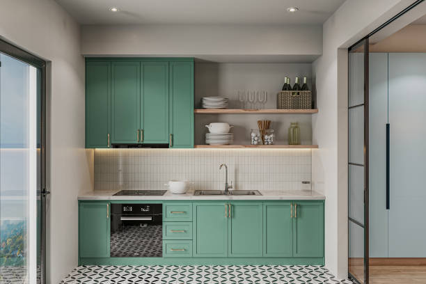 istock Classic kitchen, Scandinavian minimal interior design with wooden 2157248615