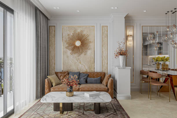 istock 3D Render of Elegant Sofa in Luxurious Modern Living Room 2157248699