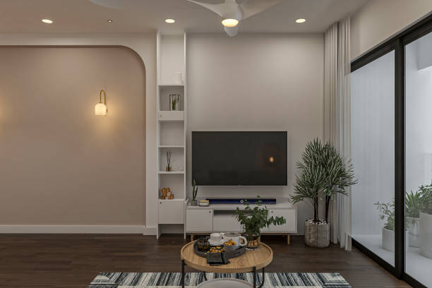 istock A living room with a flat screen tv on the wall 2157248719