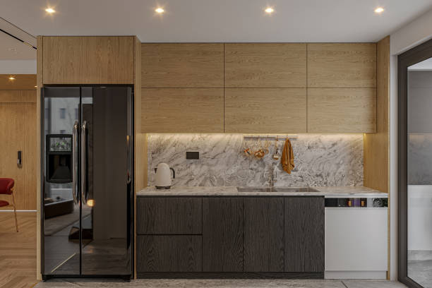istock modern kitchen with black and wooden 2157248993