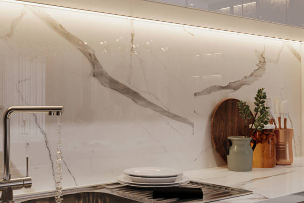 istock Cook in a neutral-toned kitchen with a sleek waterfall island 2157249339