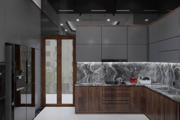 istock Modern matte black kitchen with wooden cabinet create a modern and stylish look 2157249432