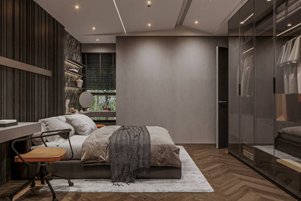 istock 3d rendering gray luxury bedroom with contemporary decor 2157249968