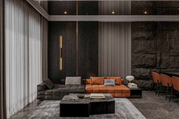 istock Modern living room interior with black scheme 2157250158